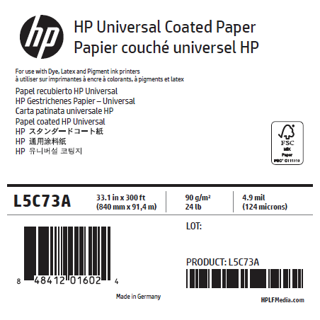 Papier Couché Universel HP - 0,841 x 91,40 m - 90g Papier Couché Universel HP - 0,841 x 91,40 m - 90g