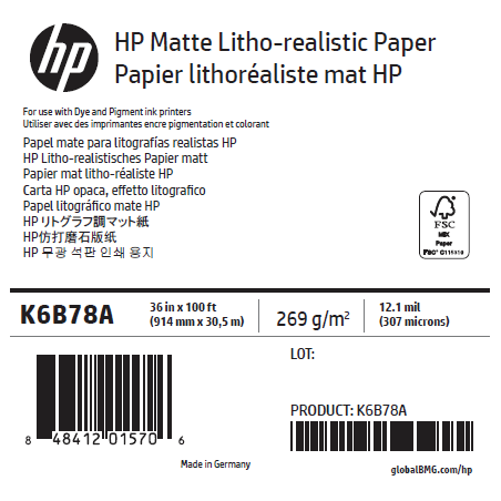 Papier Mat Litho-Réaliste HP - 0,914 x 30,50 m - 270g Papier Mat Litho-Réaliste HP - 0,914 x 30,50 m - 270g