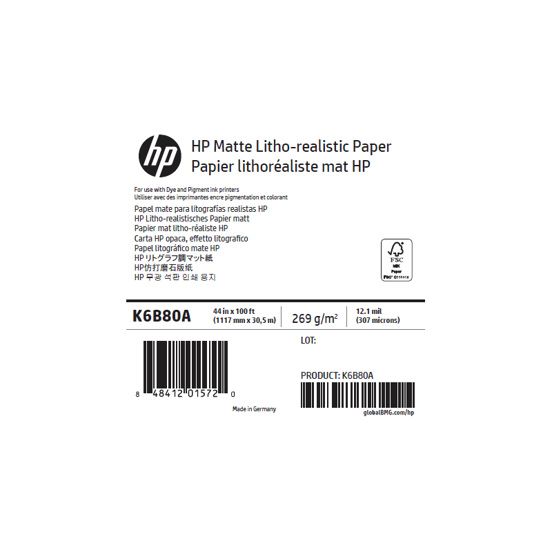 Papier Mat Litho-Réaliste HP - 1,118 x 30,50 m - 270g