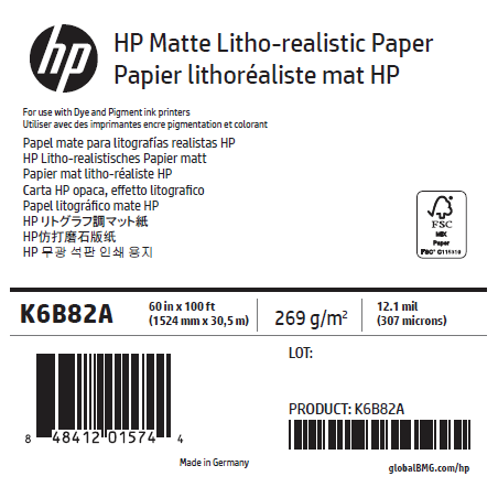 Papier Mat Litho-Réaliste HP - 1,524 x 30,50 m - 270g Papier Mat Litho-Réaliste HP - 1,524 x 30,50 m - 270g