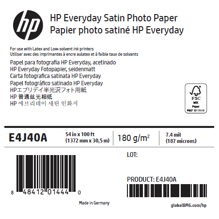 Papier Photo Satin HP - 1,372 x 30,50 m - 180g Papier Photo Satin HP - 1,372 x 30,50 m - 180g