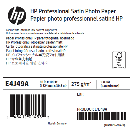 Papier Photo Satin HP - 1,524 x 30,50 m - 275g Papier Photo Satin HP - 1,524 x 30,50 m - 275g