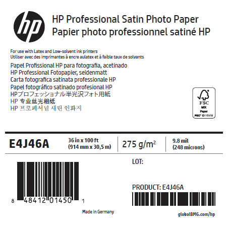 Papier Photo Satin HP - 0,914 x 30,50 m - 275g Papier Photo Satin HP - 0,914 x 30,50 m - 275g