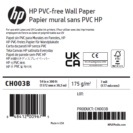 Papier Peint HP - 1,372 x 30,50 m - 175g Papier Peint HP - 1,372 x 30,50 m - 175g