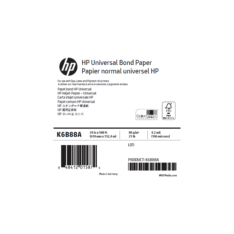 Papier Universel HP PageWide - 0,610 x 152,4 m - 80g