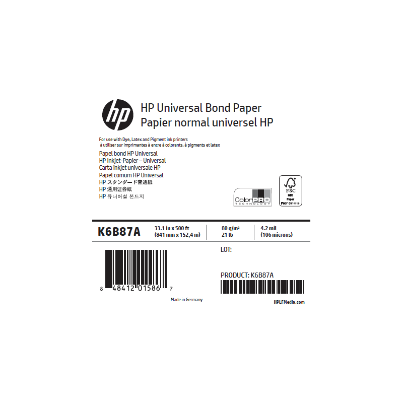 Papier Universel HP PageWide - 0,841 x 152,4 m - 80g