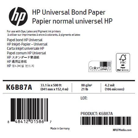 Papier Universel HP PageWide - 0,841 x 152,4 m - 80g Papier Universel HP PageWide - 0,841 x 152,4 m - 80g