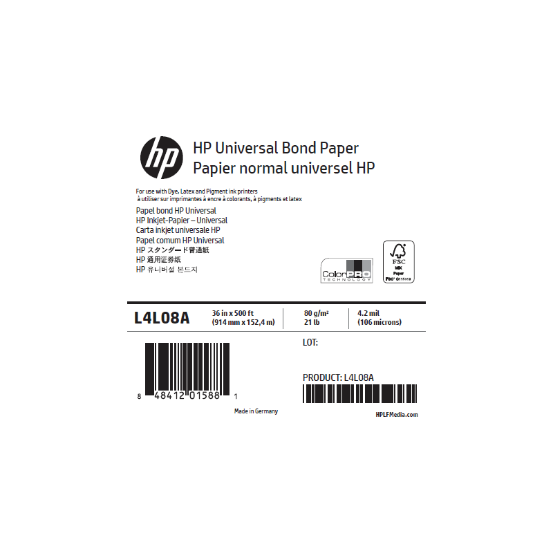 Papier Universel HP PageWide - 0,914 x 152,4 m - 80g