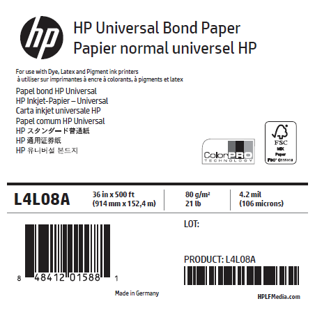 Papier Universel HP PageWide - 0,914 x 152,4 m - 80g Papier Universel HP PageWide - 0,914 x 152,4 m - 80g