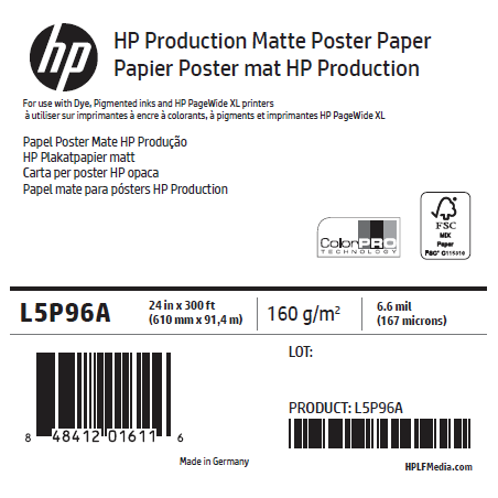 Papier Poster Mat HP - 0,610 x 91,4 m - 160g Papier Poster Mat HP - 0,610 x 91,4 m - 160g