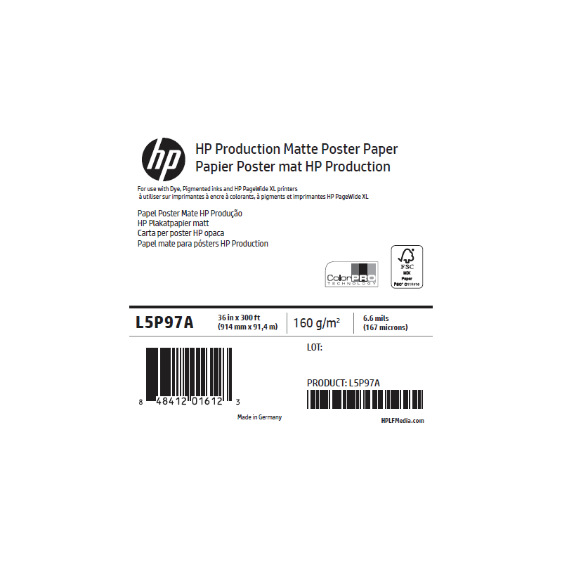 Papier Poster Mat HP - 0,914 x 91,4 m - 160g