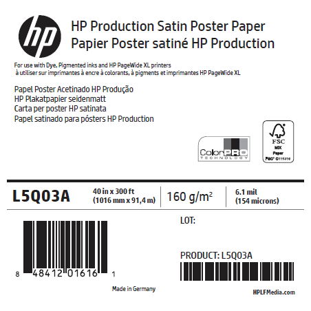 Papier Poster Satin HP - 1,016 x 91,4 m - 160g Papier Poster Satin HP - 1,016 x 91,4 m - 160g