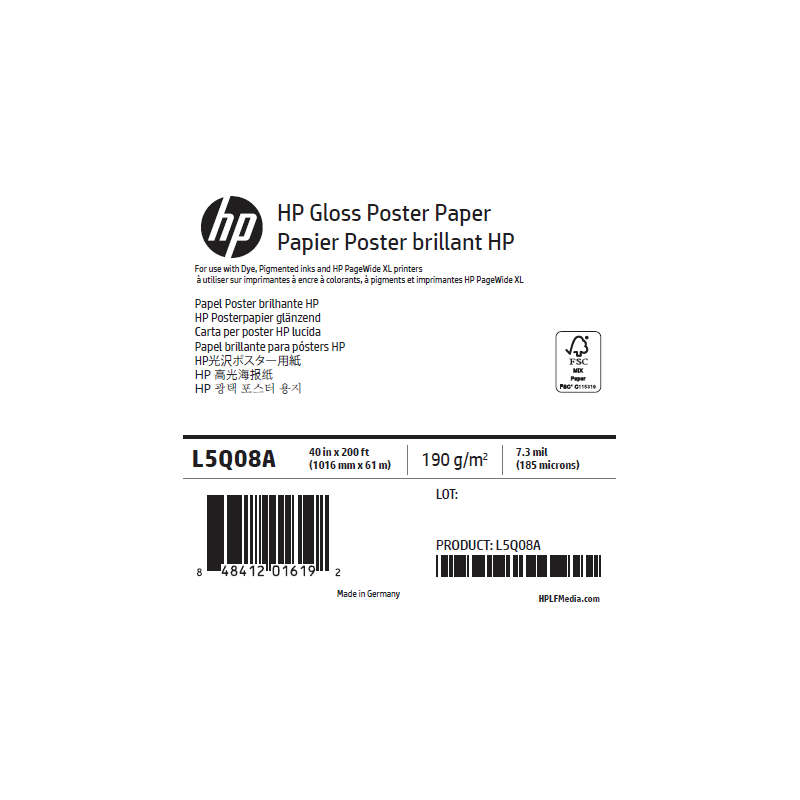 Papier Poster Brillant HP - 1,016 x 61 m - 190g
