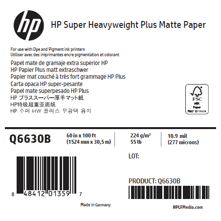 Papier Mat Fort Grammage HP - 1,524 x 30,50 m - 210g Papier Mat Fort Grammage HP - 1,524 x 30,50 m - 210g