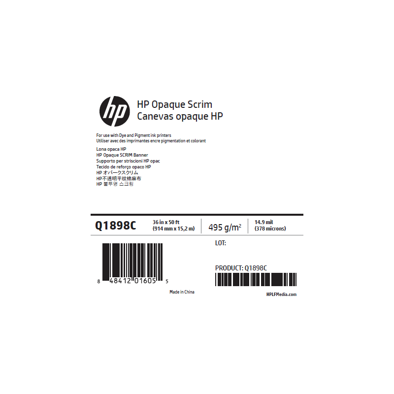 Canvas Opaque Scrim HP - 0,914 x 15,20 m - 495g