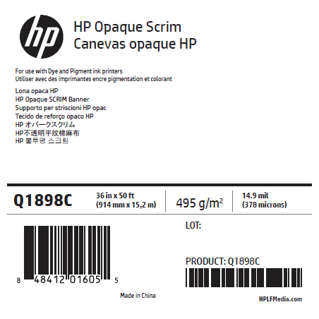 Canvas Opaque Scrim HP - 0,914 x 15,20 m - 495g Canvas Opaque Scrim HP - 0,914 x 15,20 m - 495g