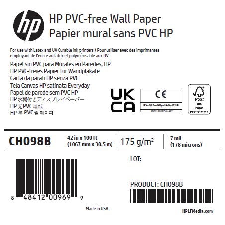 Papier Peint HP - 1,067 x 30,50 m - 175g Papier Peint HP - 1,067 x 30,50 m - 175g