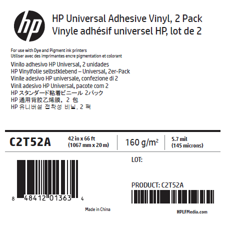 Vinyle Adhésif Universel HP - 1067 mm x 20 m - 160g - C2T52A Vinyle Adhésif Universel HP - 1067 mm x 20 m - 160g - C2T52A